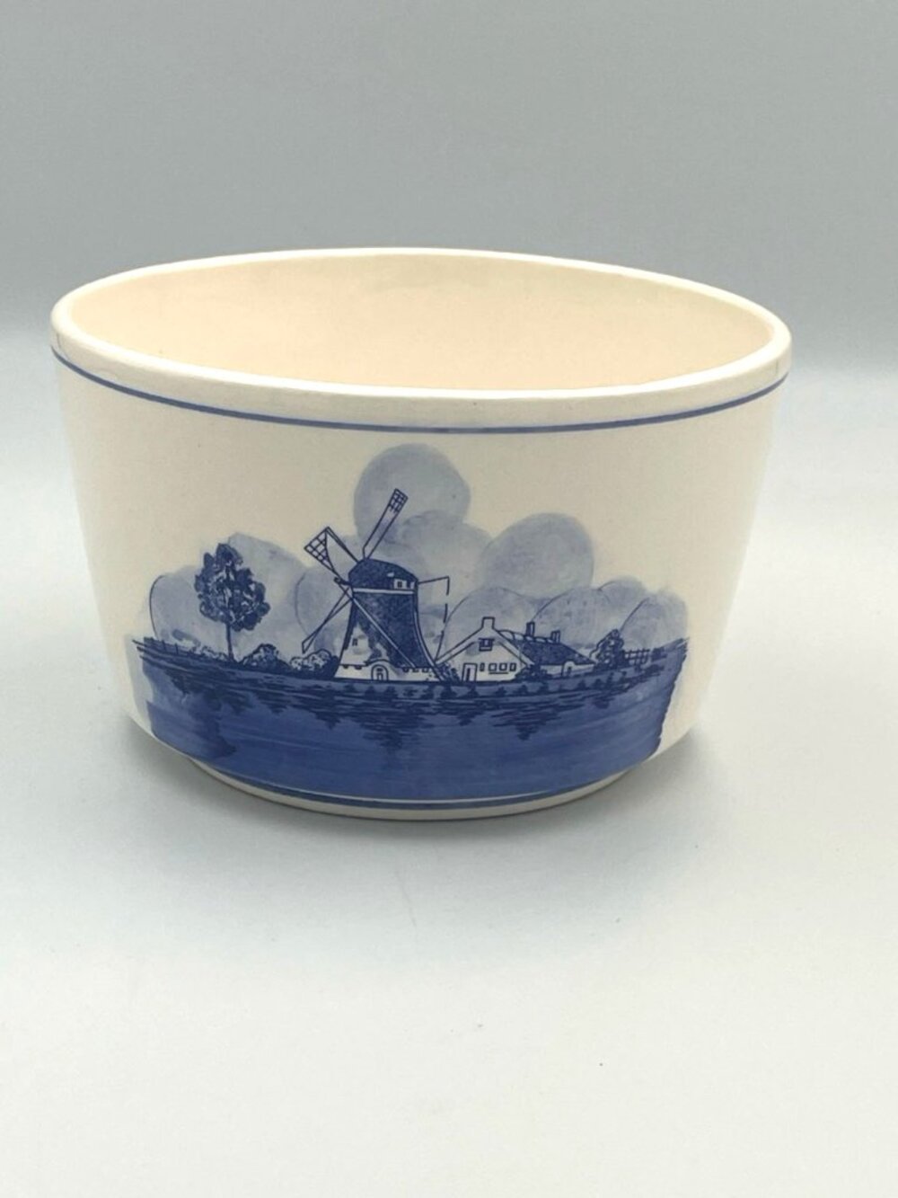 Vintage Blue & White Ceramic‎ Bowl Dish Windmill & Sail Boats Hand Painted
